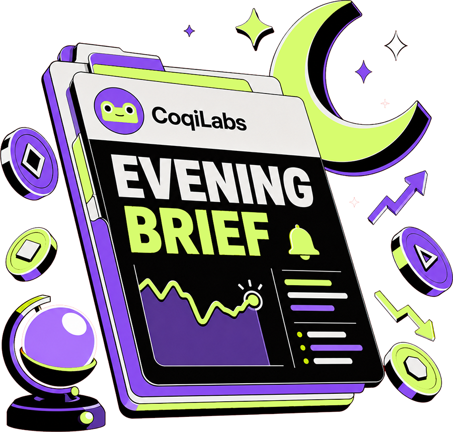 CoqiLabs evening market wrap illustration.